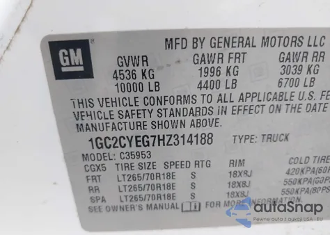 2017 Chevrolet Silverado 3500Hd Wt из США, поврежденный, VIN 1GC2CYEG7HZ314188